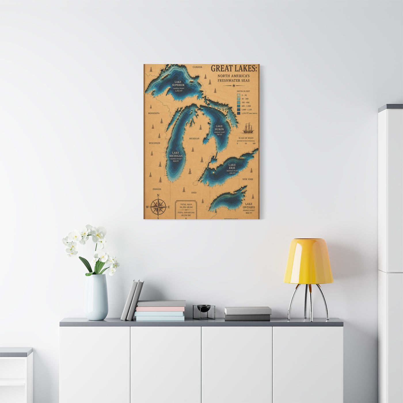 Great Lakes Bathymetric Chart Wall Art & Canvas Print