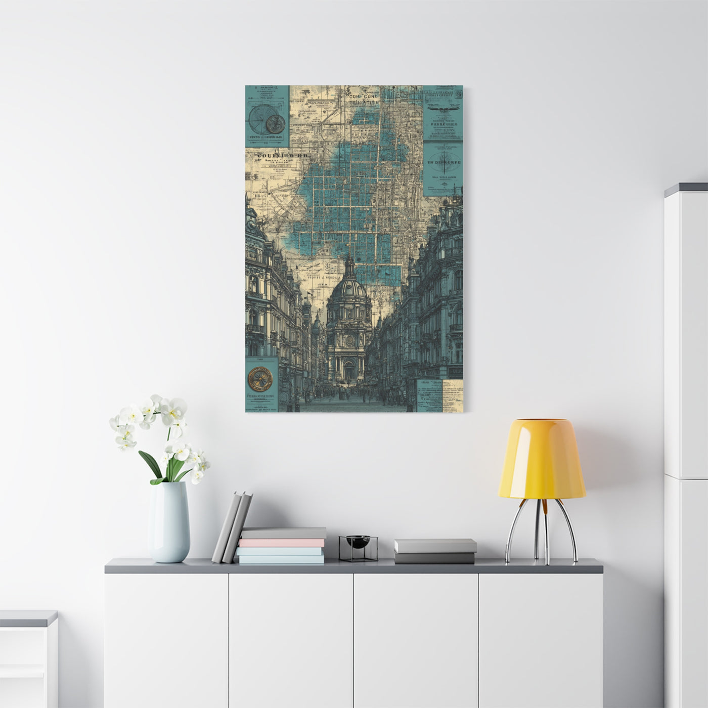 Vintage City Map Architectural Collage Wall Art & Canvas Print