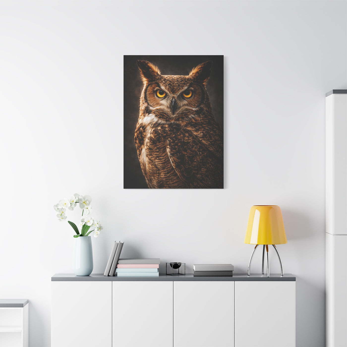 Great Horned Owl Portrait Studio Wall Art & Canvas Print