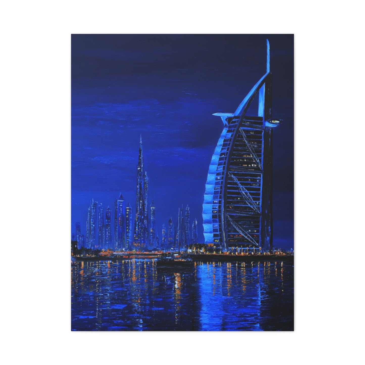 Dubai Skyline Blue Night Luxury Wall Art & Canvas Print