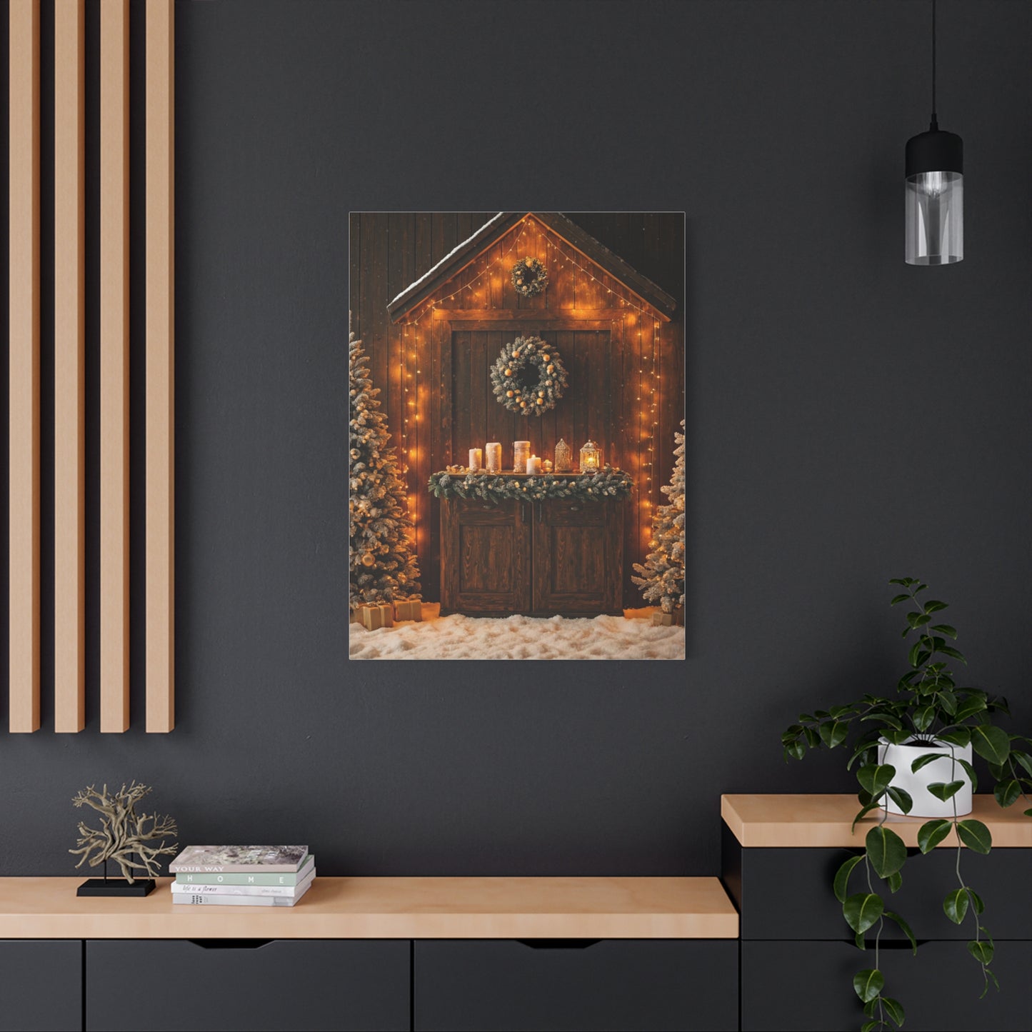Festive Christmas Entrance With Wreath and Candlelight Wall Art & Canvas Print