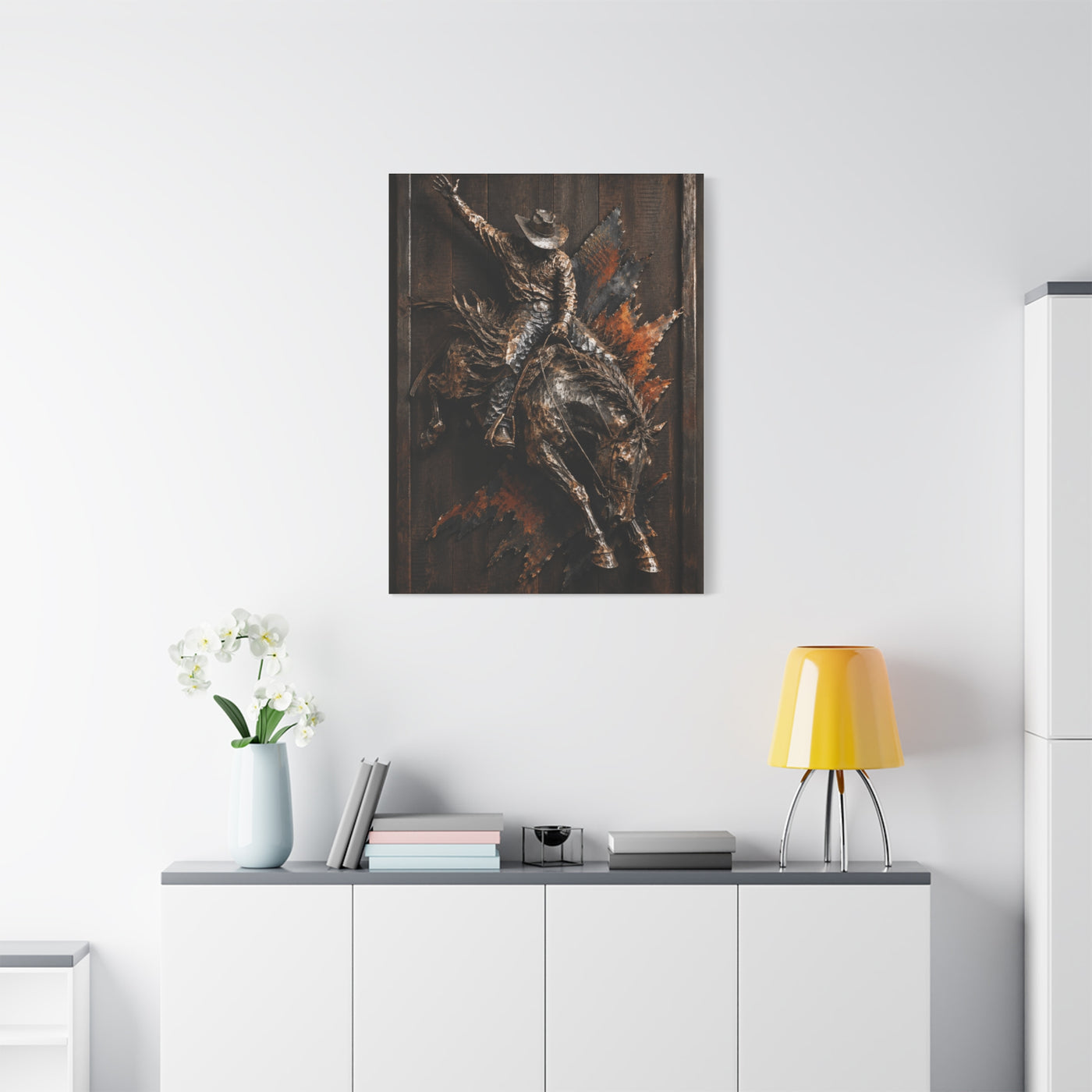 Rodeo Bronc Rider Metal Relief Panel Wall Art & Canvas Print