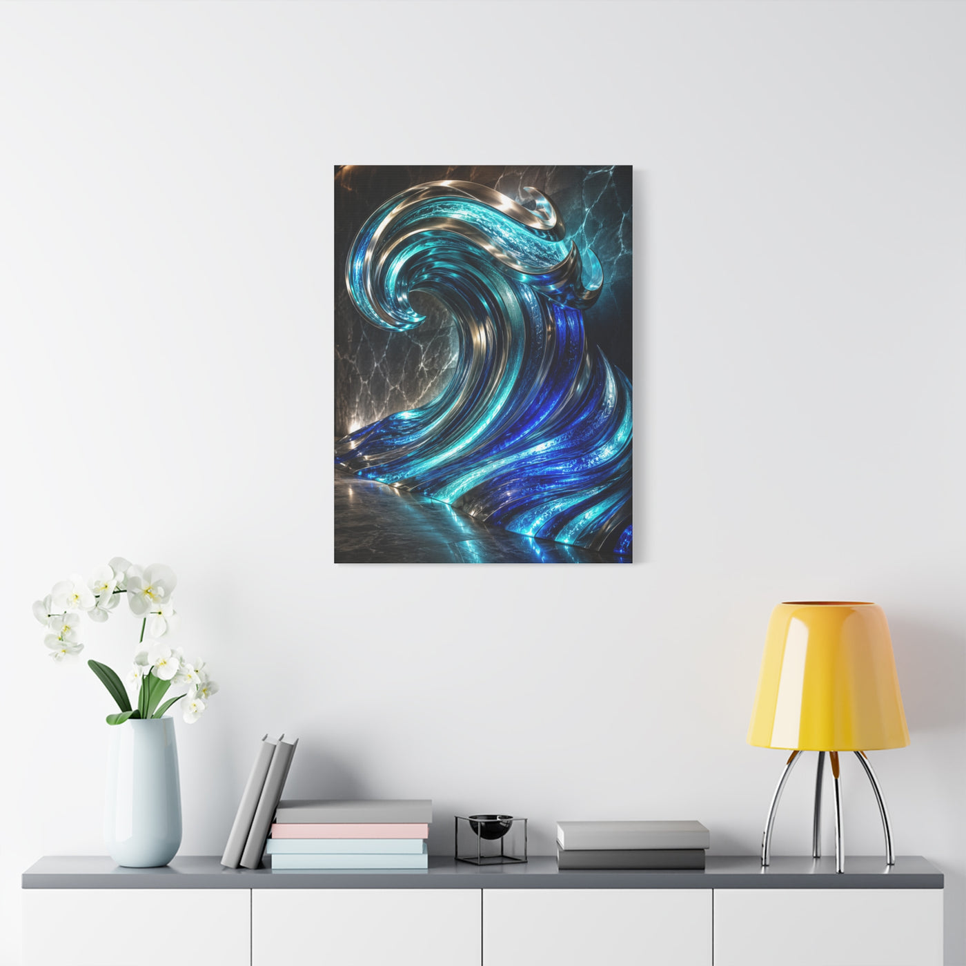 Glass & Steel Ocean Wave Architectural Sculpture Wall Art & Canvas Print