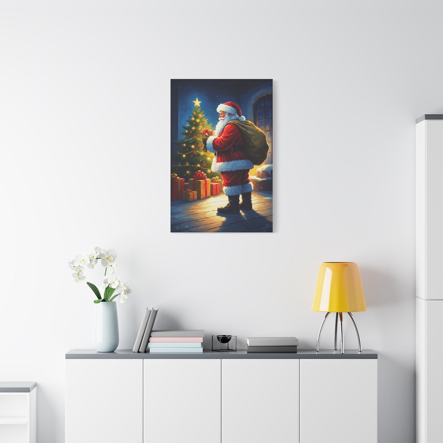 Painted Santa Delivering Gifts at Christmas Night Wall Art & Canvas Print