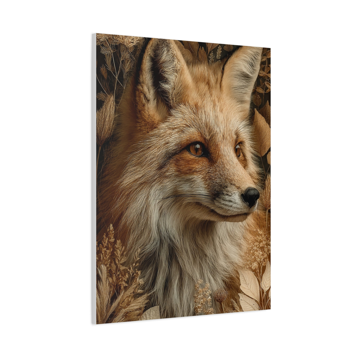 Neutral Botanical Fox Portrait Wall Art & Canvas Print