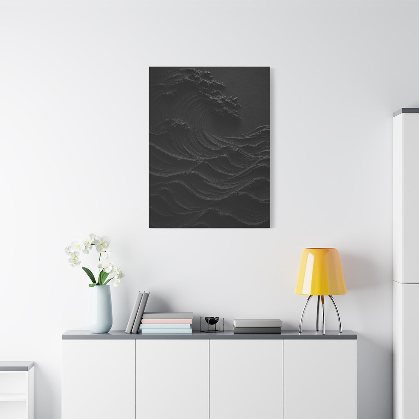 Dark Textured Wave Monochrome Statement Wall Art & Canvas Print