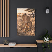 Lioness and Cub Golden Walk Wall Art & Canvas Print