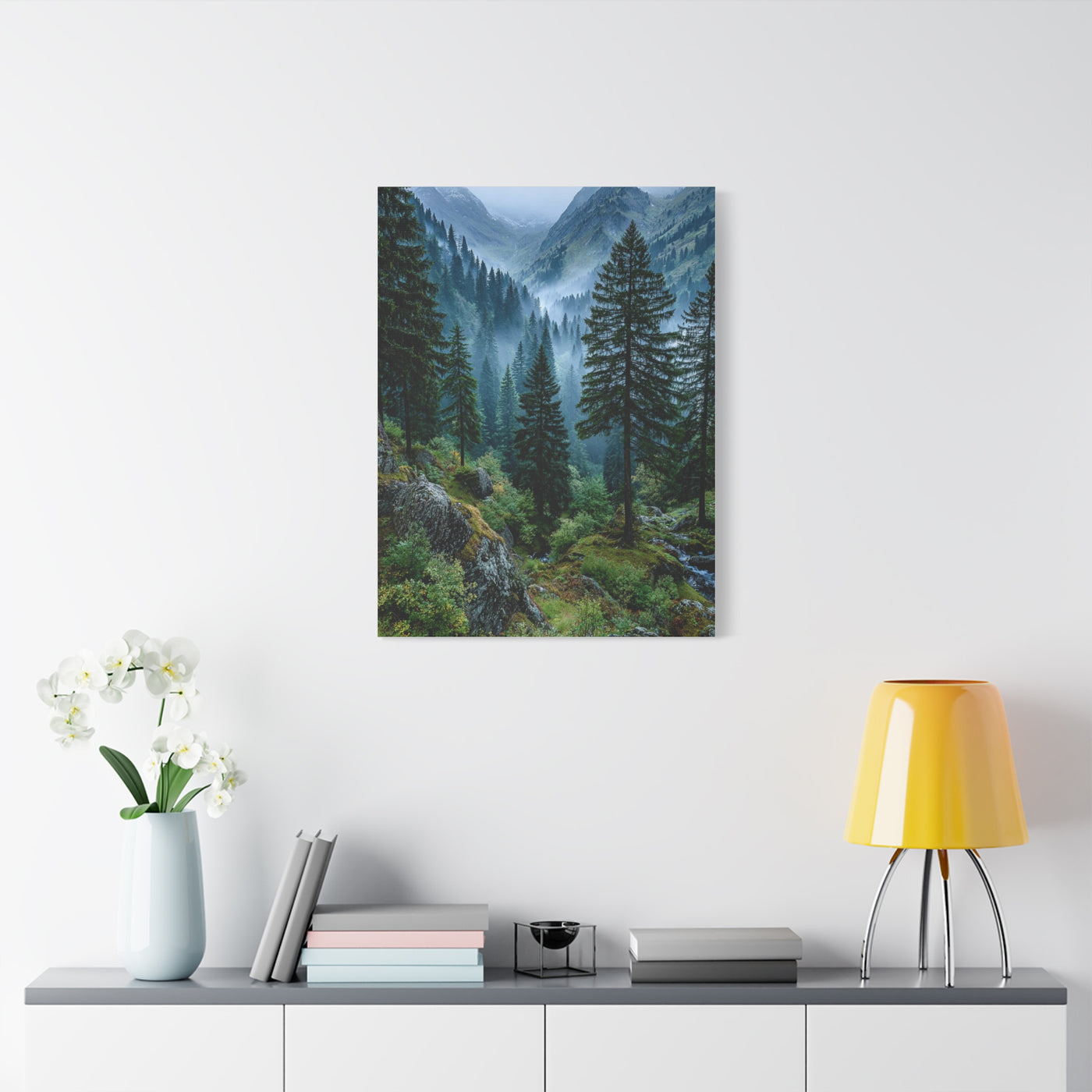 Misty Pine Green Mountain Landscape Wall Art & Canvas Print