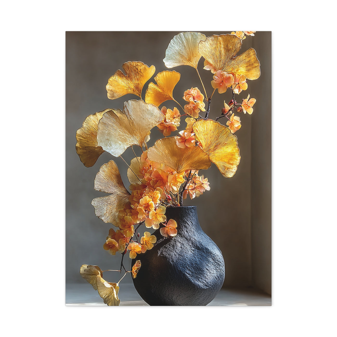 Gold Ginkgo Floral Vase Wall Art & Canvas Print