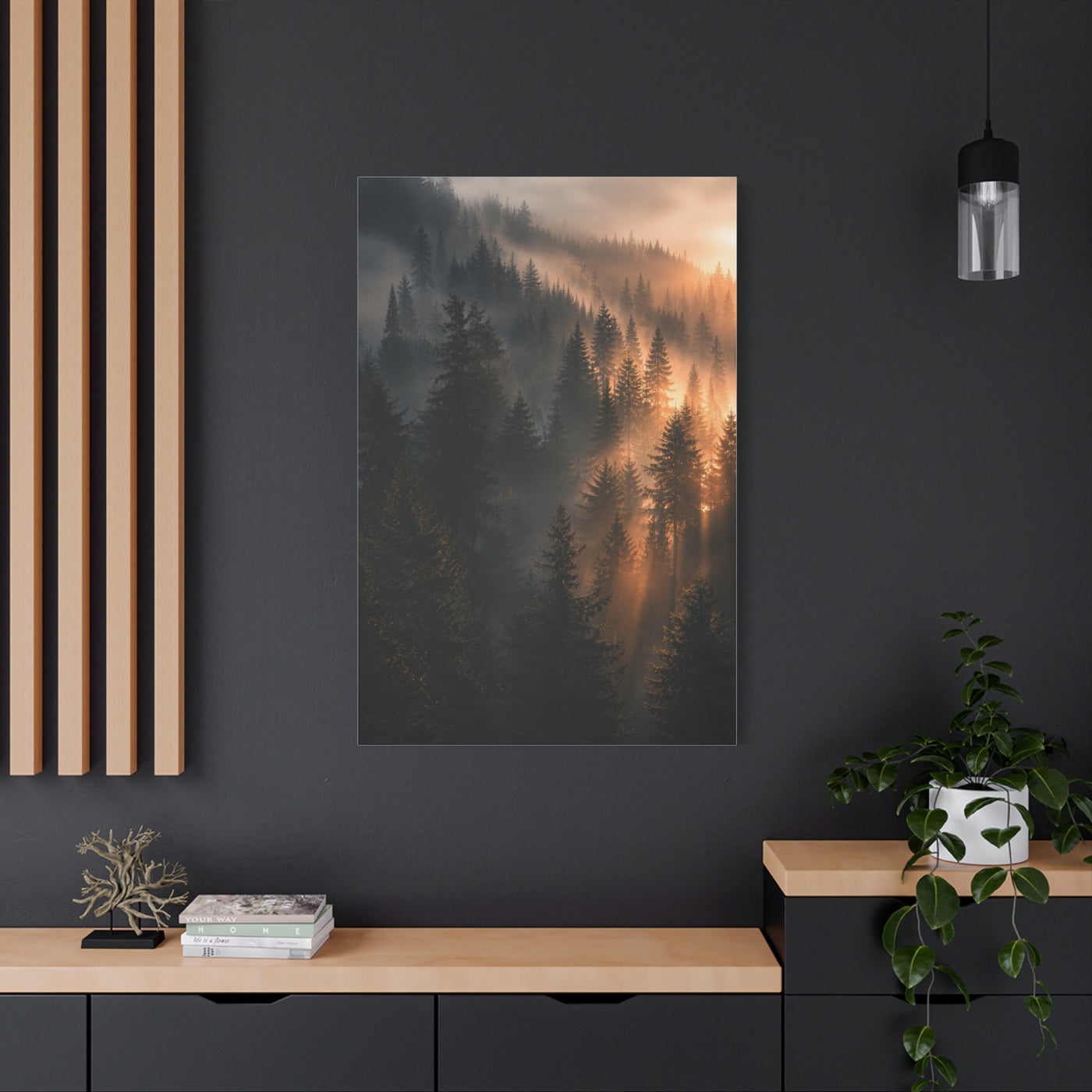 Misty Pine Forest Sunrise Depth Trees Wall Art & Canvas Print