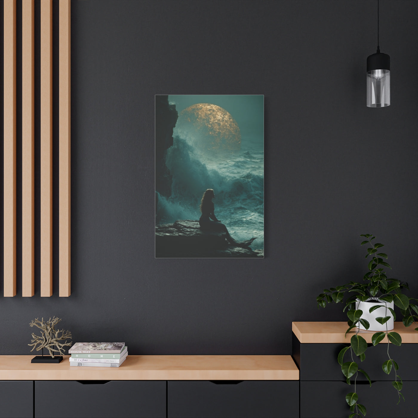 Golden Moon Ocean Silhouette Wall Art & Canvas Print