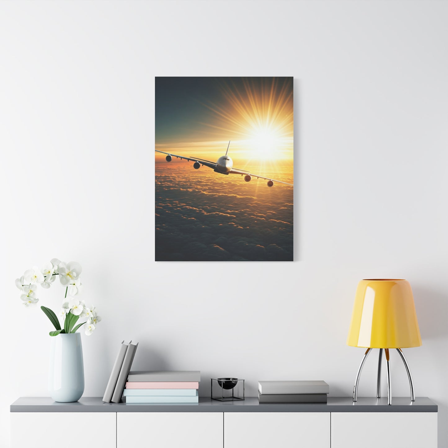 Sunrise Airliner Above the Clouds Wall Art & Canvas Prints