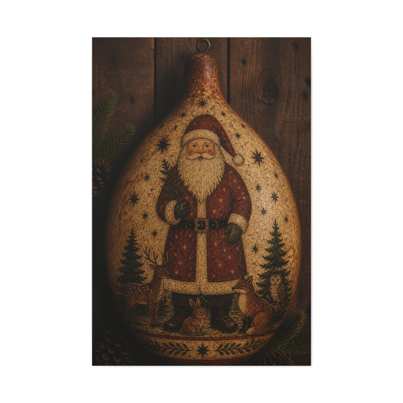 Folk Art Santa Gourd Plaque Wall Art & Canvas Print