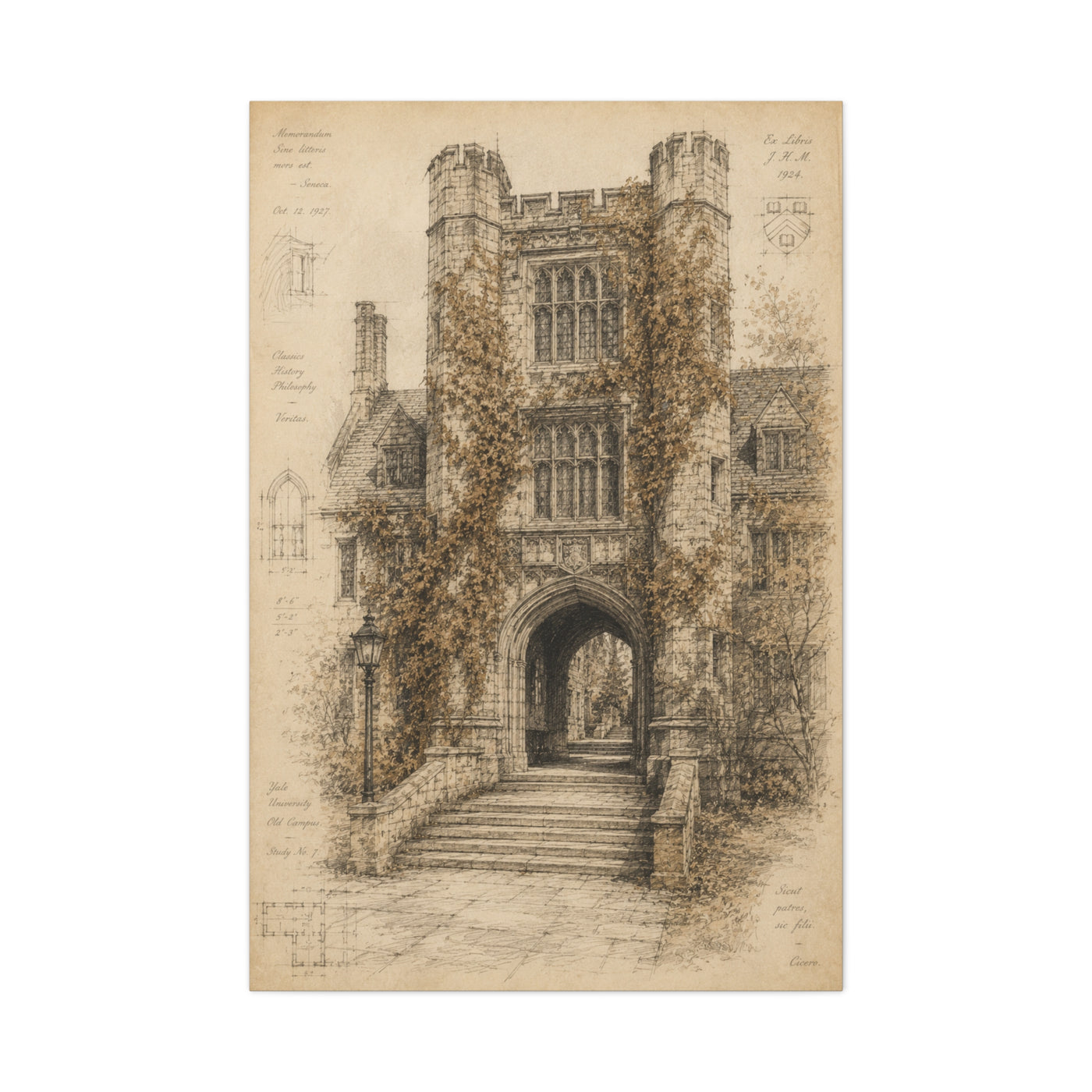 Ivy-Covered Gothic Arch Architectural Study Wall Art & Canvas Print