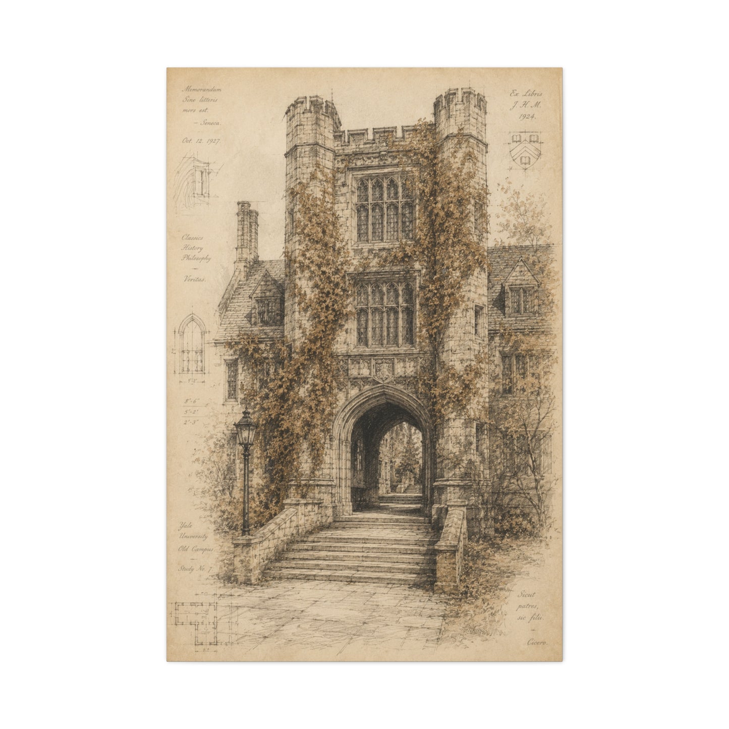 Ivy-Covered Gothic Arch Architectural Study Wall Art & Canvas Print
