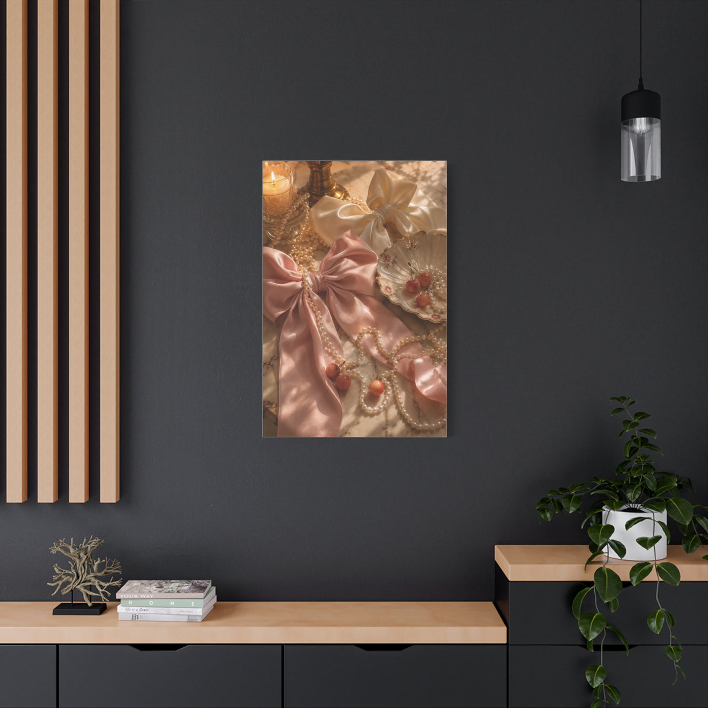 Coquette Silk Bow & Pearl Still Life Wall Art & Canvas Print