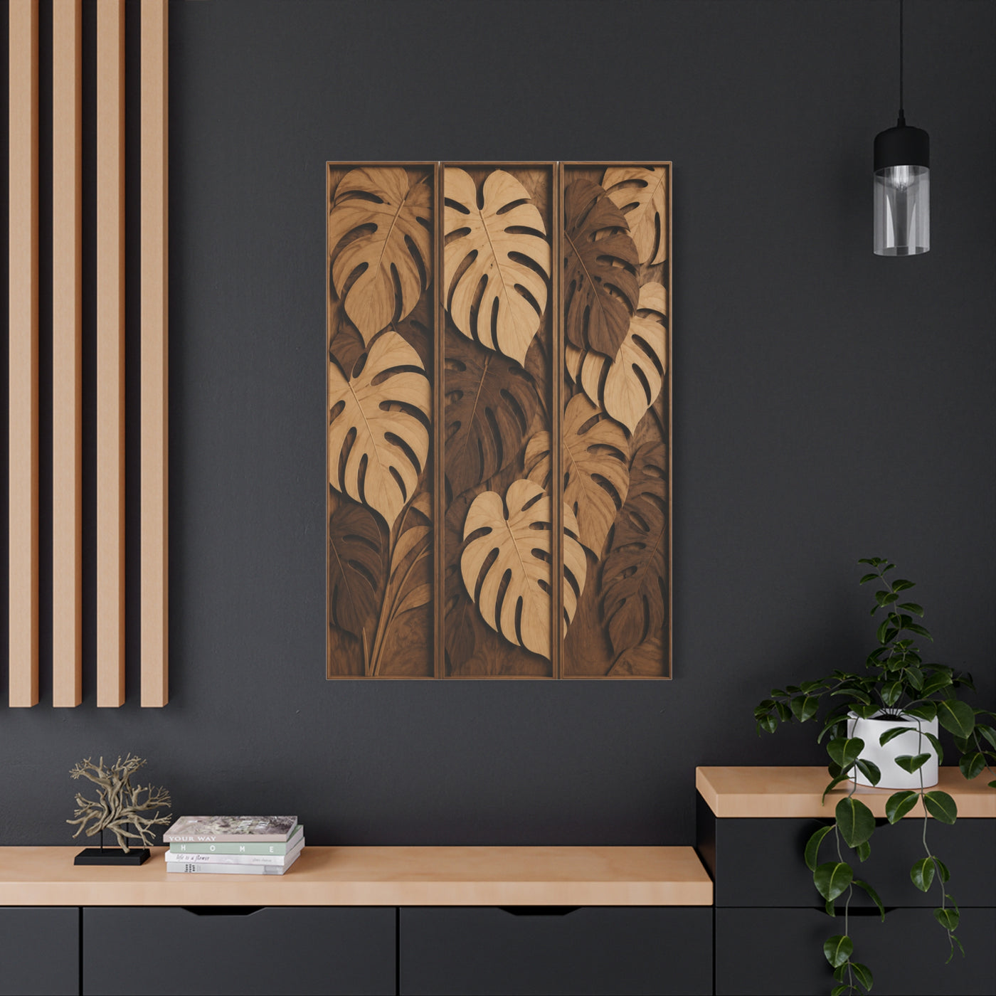 Layered Monstera Wood Panel Tropical Wall Art & Canvas Print