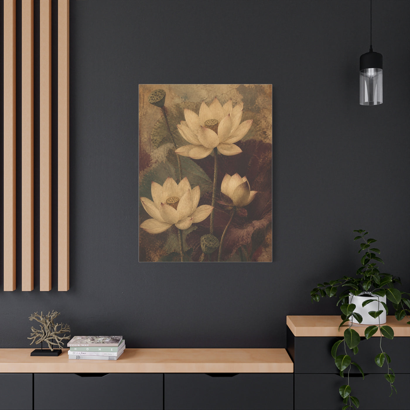 Vintage Lotus Botanical Painting Wall Art & Canvas Print