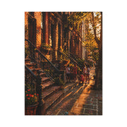 Harlem Brownstone Golden Hour Scene Wall Art & Canvas Print