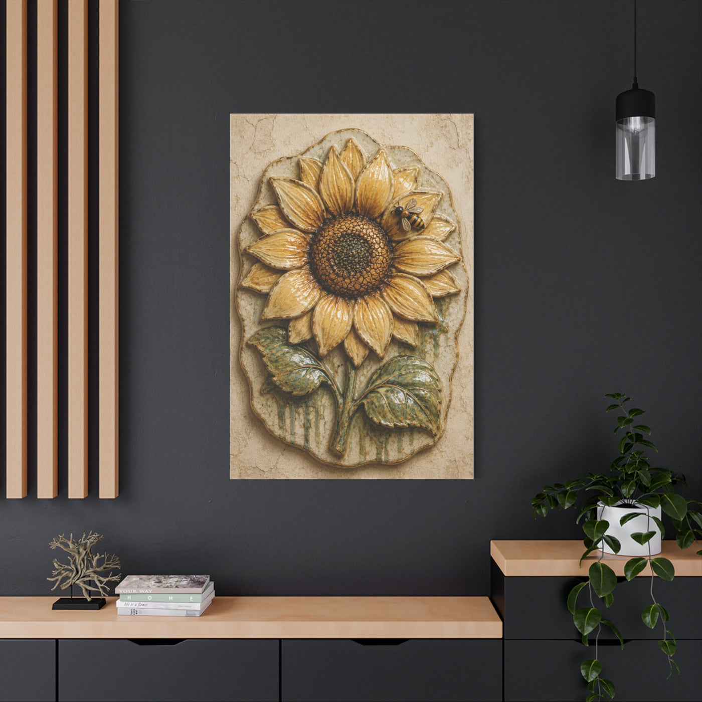 Hand-Glazed Ceramic Sunflower Plaque Wall Art & Canvas Print