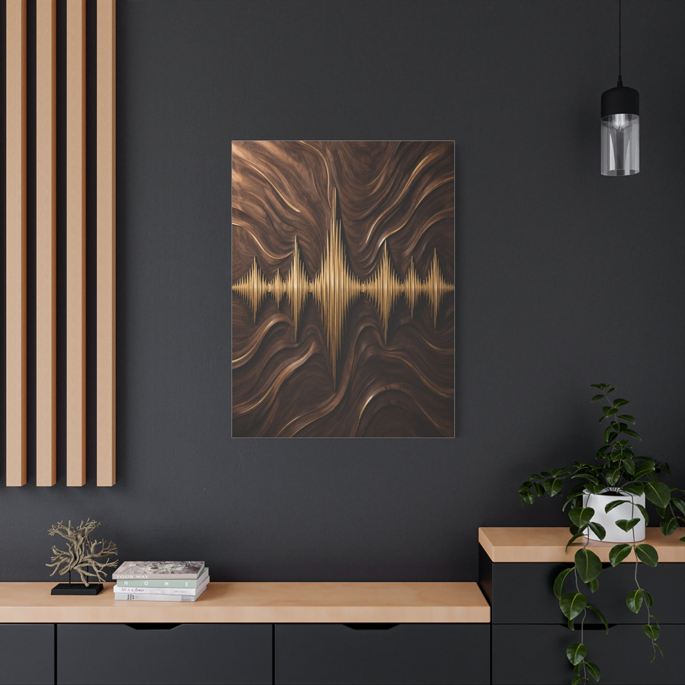Golden Acoustic Wave Woodgrain Wall Art & Canvas Print