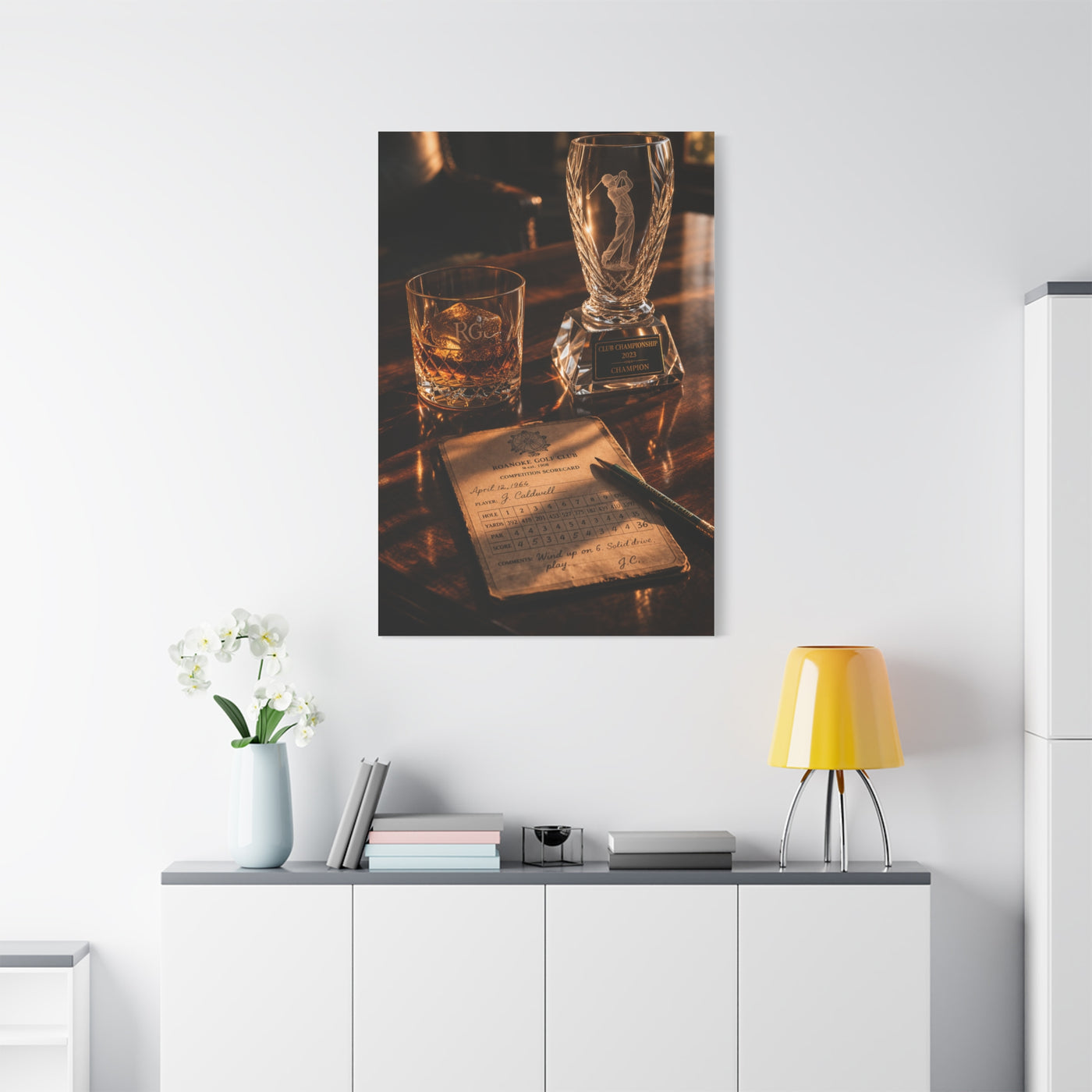 Crystal Trophy & Whiskey Golf Still Life Wall Art & Canvas Print