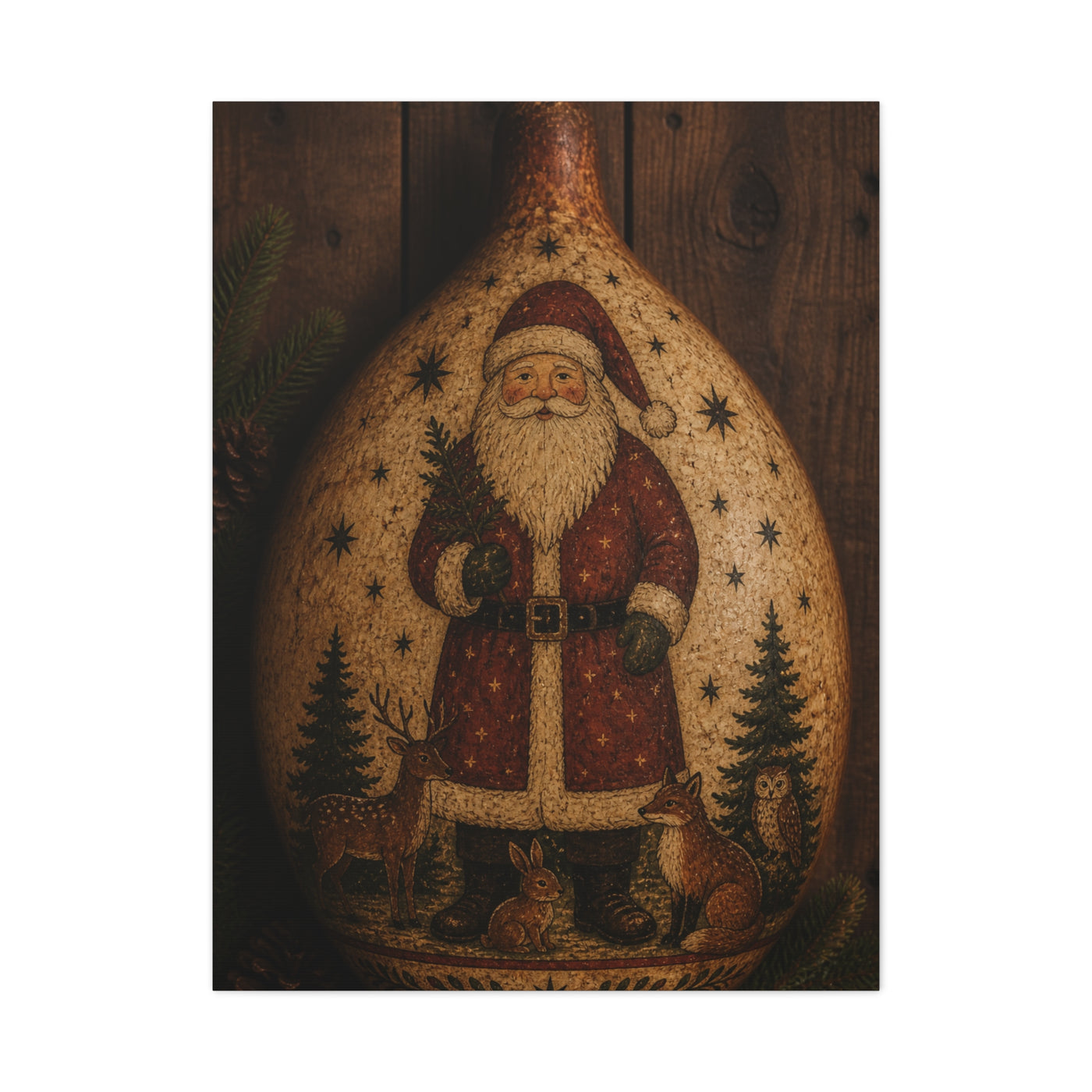 Folk Art Santa Gourd Plaque Wall Art & Canvas Print