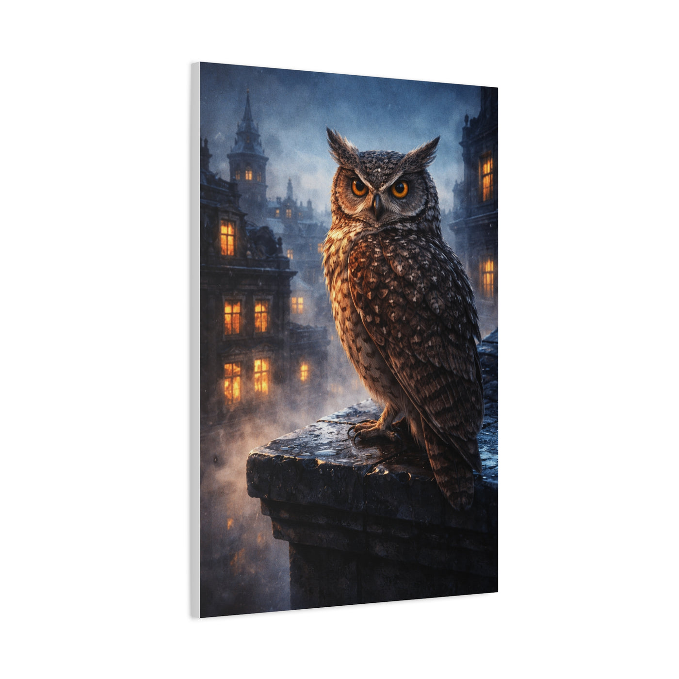 Urban Nocturne Owl Rooftop Wall Art & Canvas Print