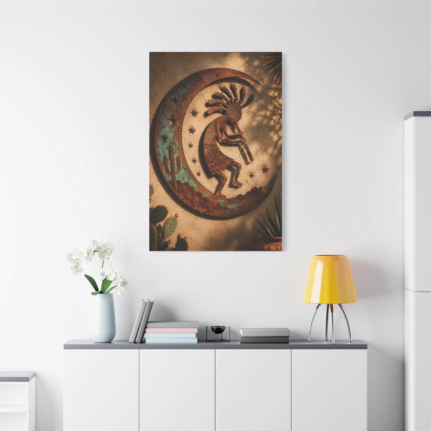 Kokopelli Crescent Moon Southwest Wall Art & Canvas Print