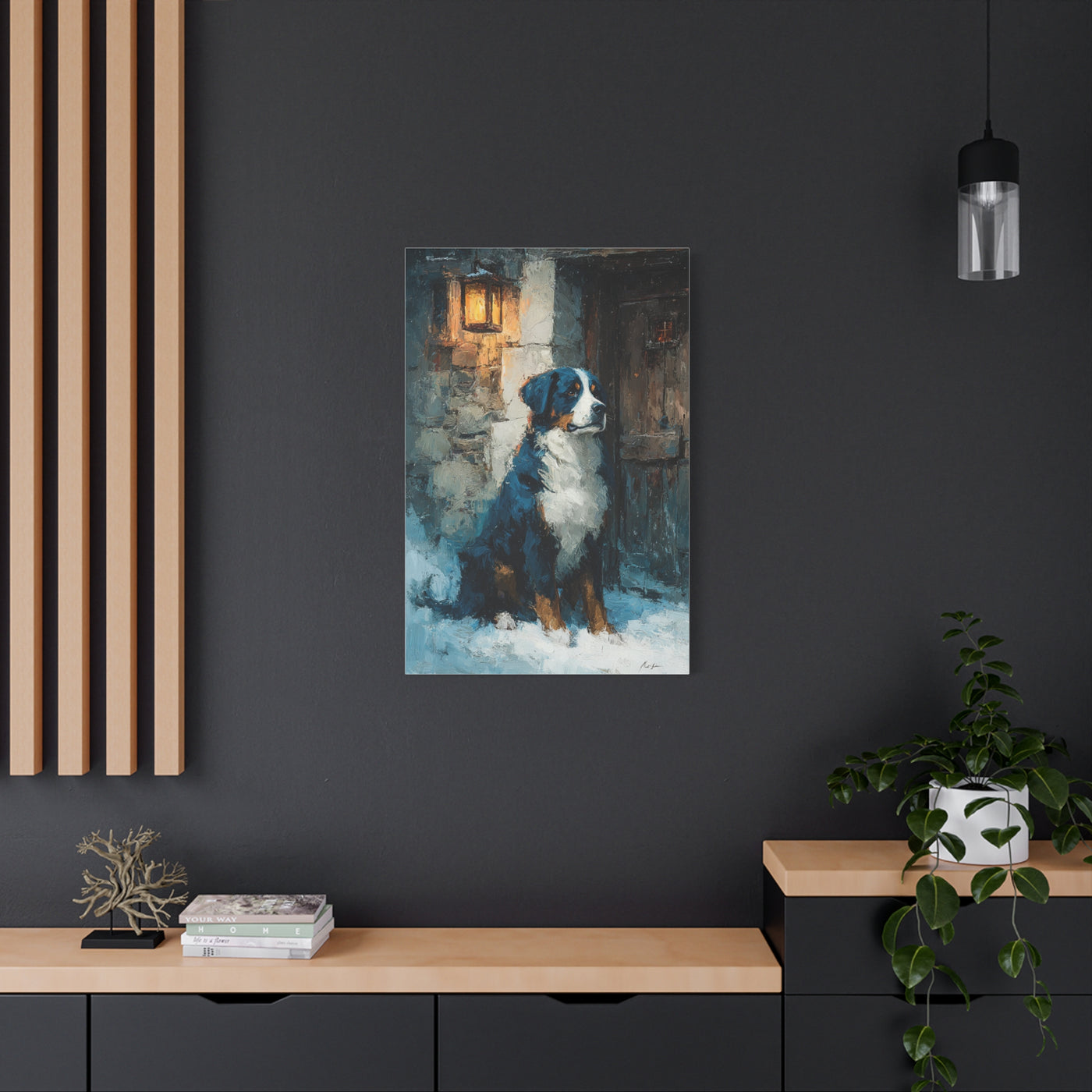 Bernese Mountain Dog Winter Chalet Wall Art & Canvas Print