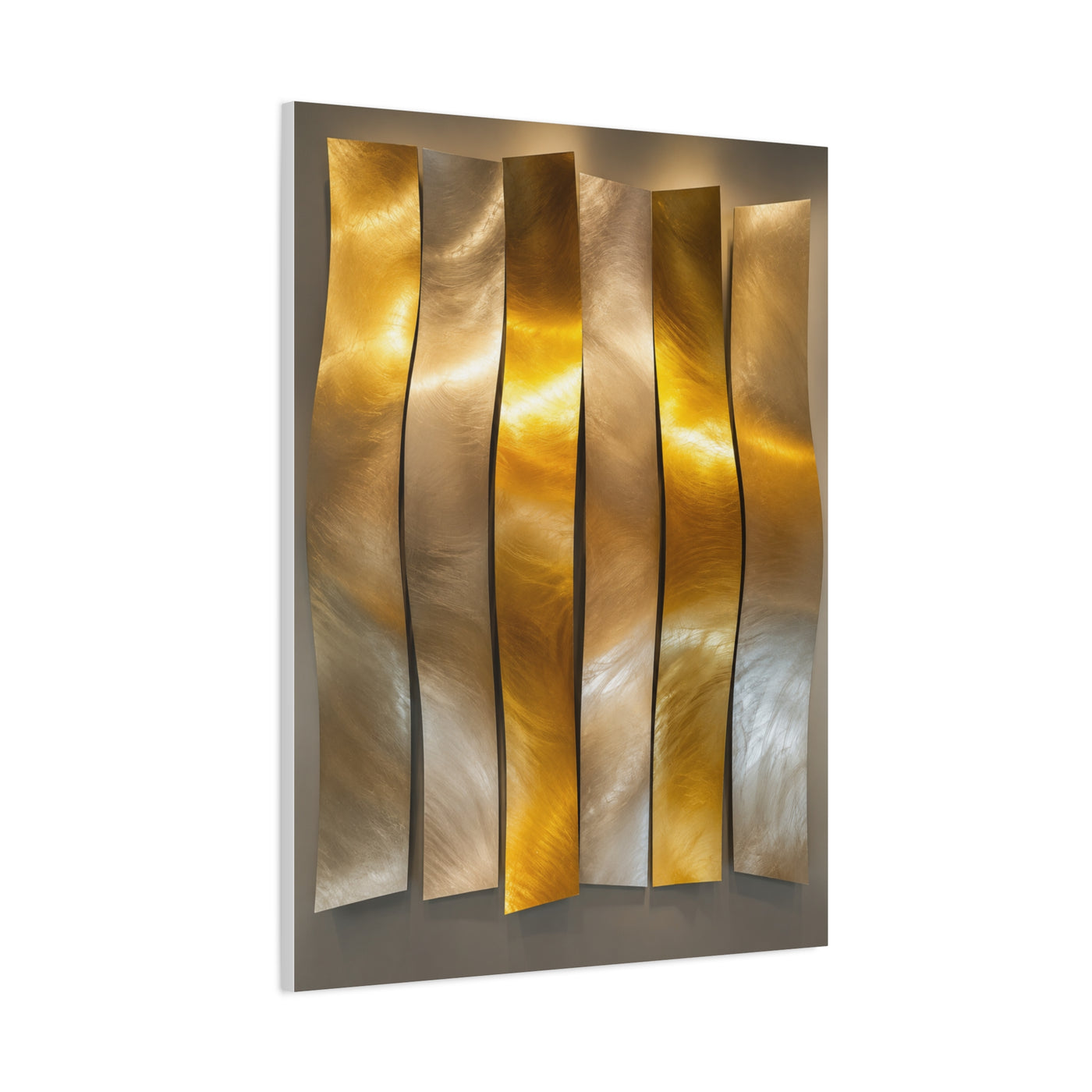 Polished Gold Panel Sculptural Wave Installation Wall Art & Canvas Print