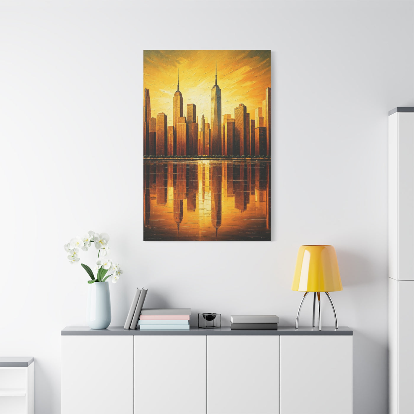 Skyline Reflections in Gold Wall Art & Canvas Prints