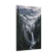 Fog-Filled Conifer Valley & Waterfall Wall Art & Canvas Print
