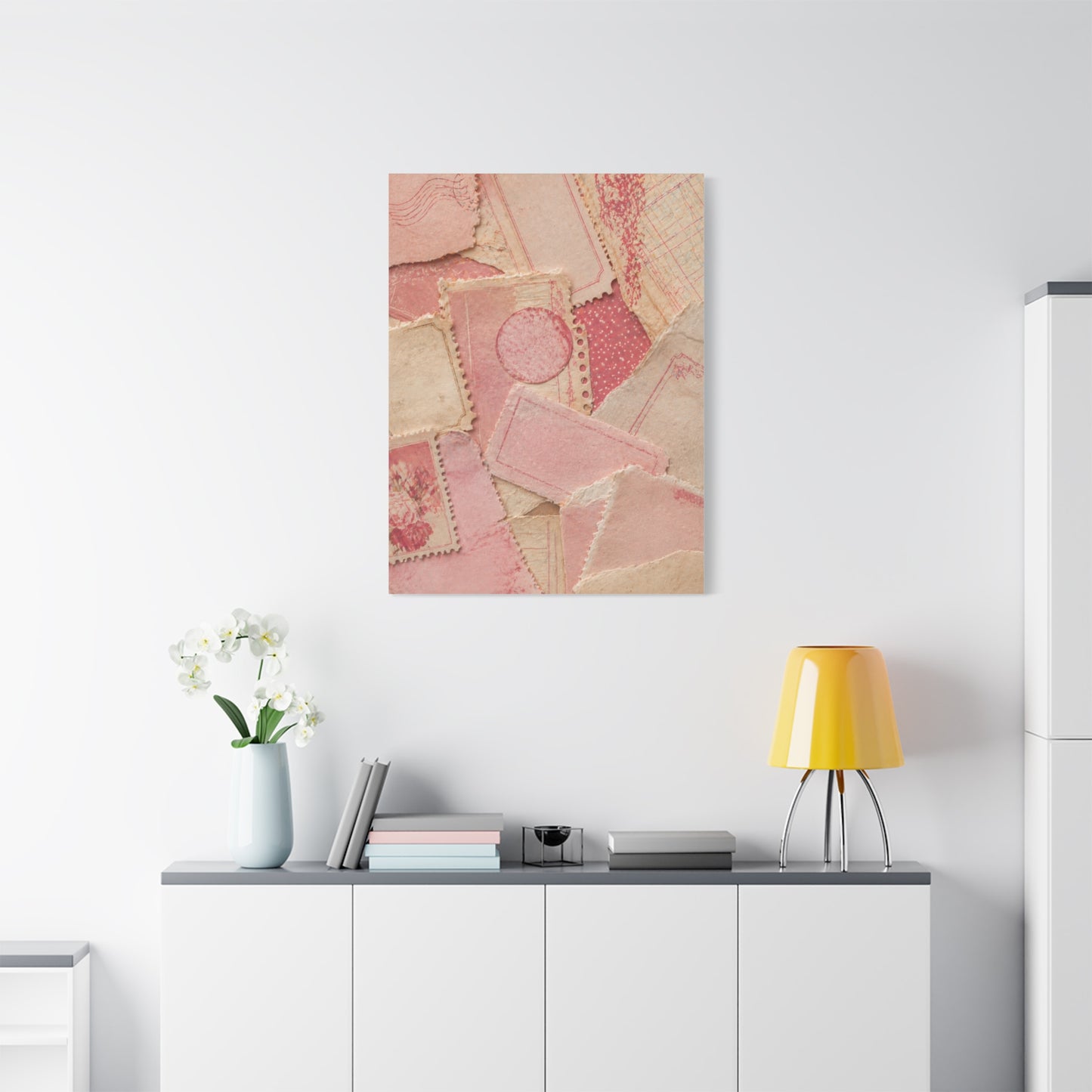 Vintage Pink Paper Collage Wall Art & Canvas Print