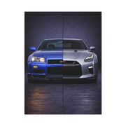 Nissan GT R Split R34 Skyline vs R35 Evolution Wall Art & Canvas Prints