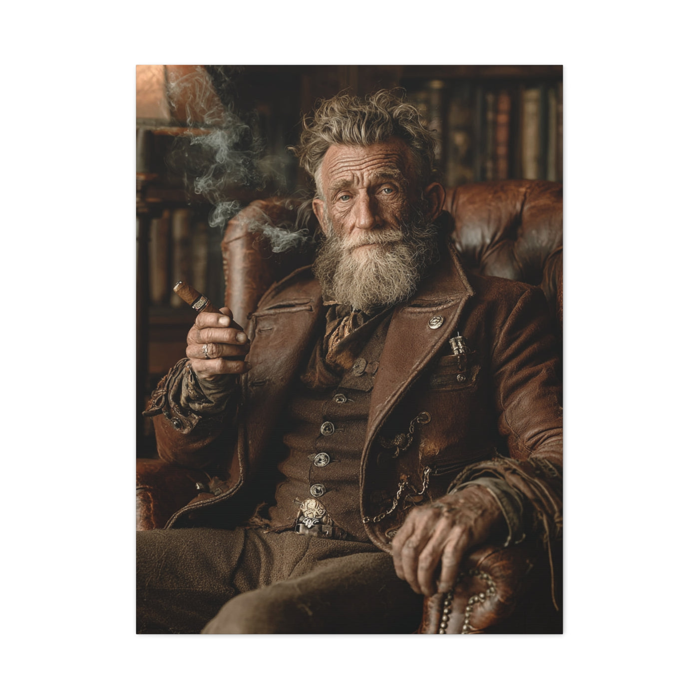 Old Man Cigar Portrait Wall Art & Canvas Print