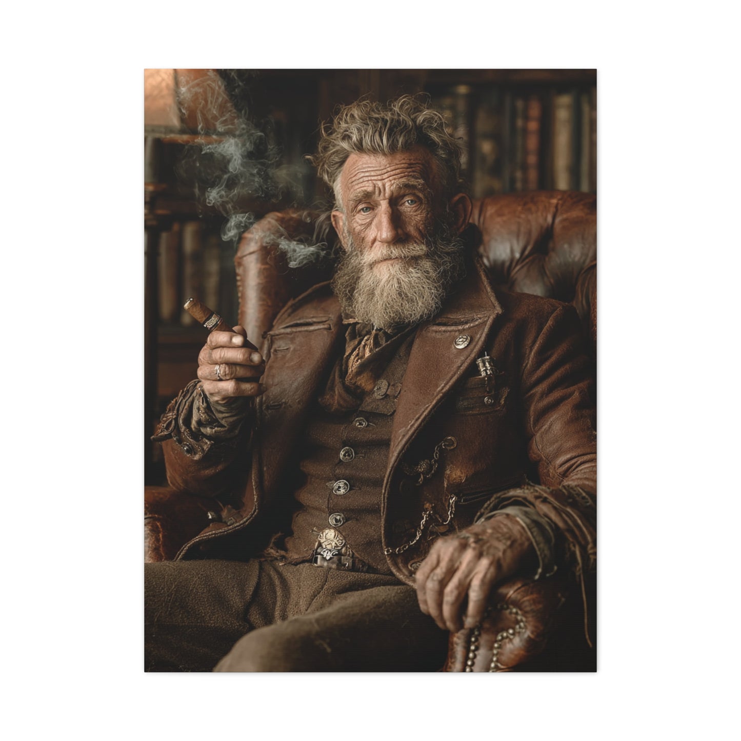 Old Man Cigar Portrait Wall Art & Canvas Print