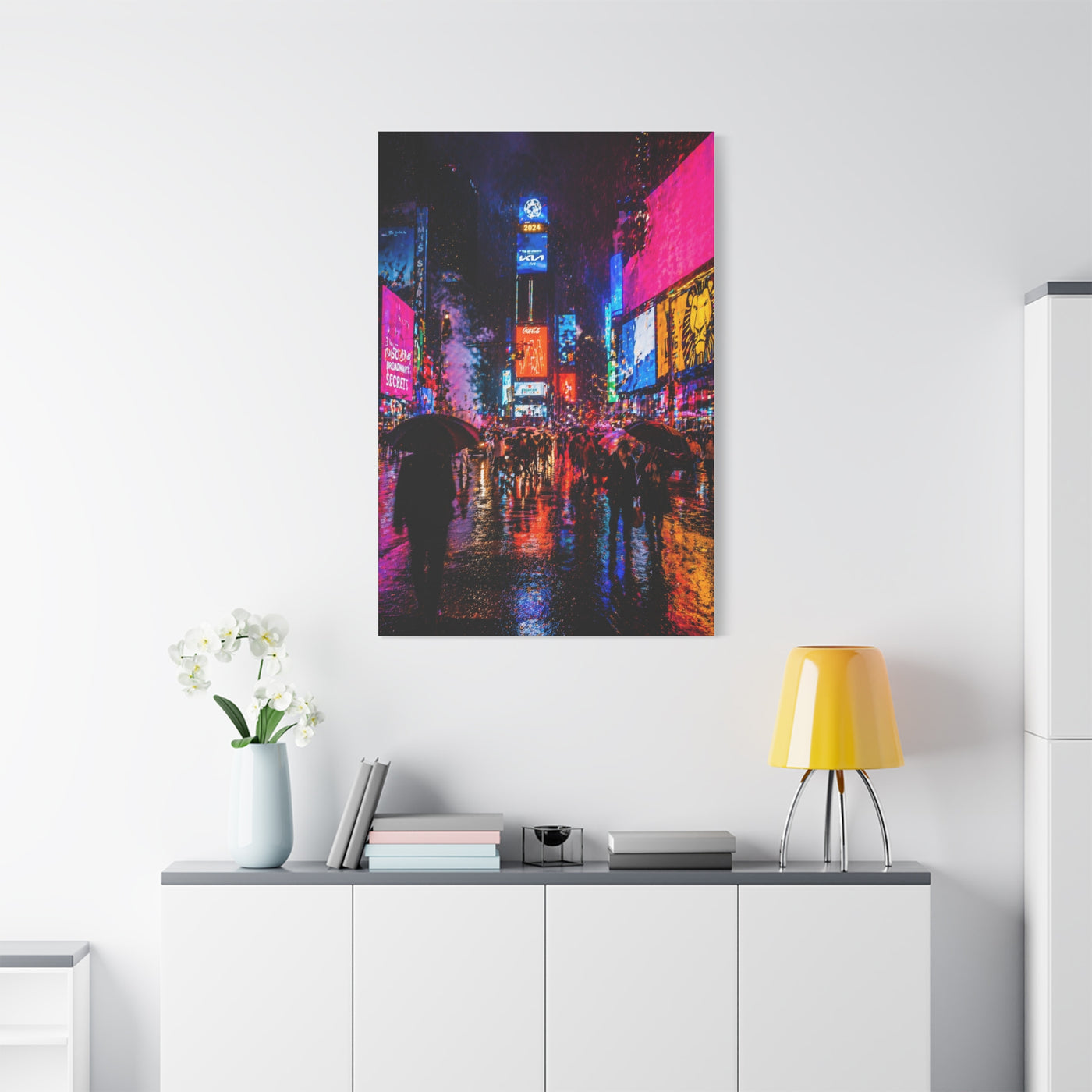 Times Square Neon Rain Night Wall Art & Canvas Print