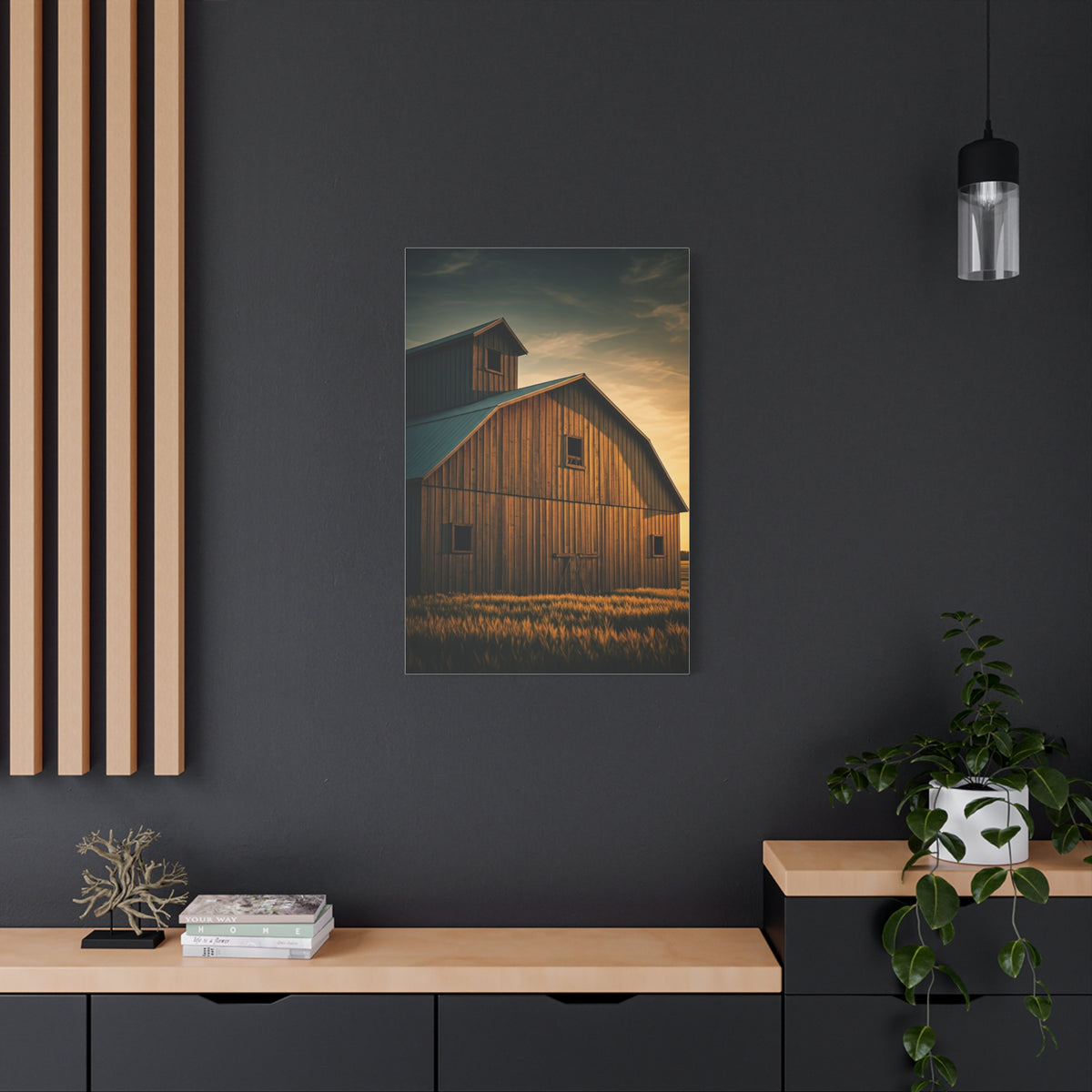 Twin Barn Structures in Evening Light Wall Art & Canvas Prints