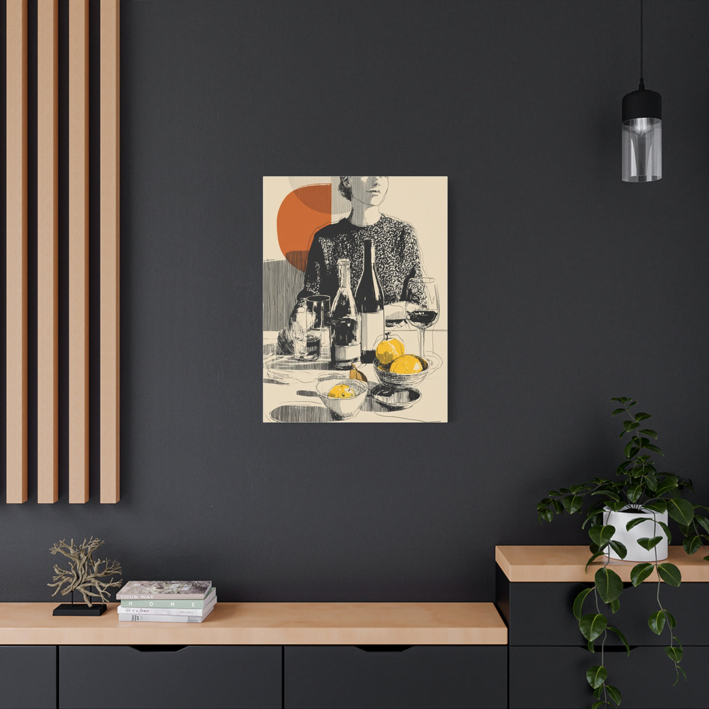 Minimalist Line Art Dining Scene Wall Art & Canvas Print