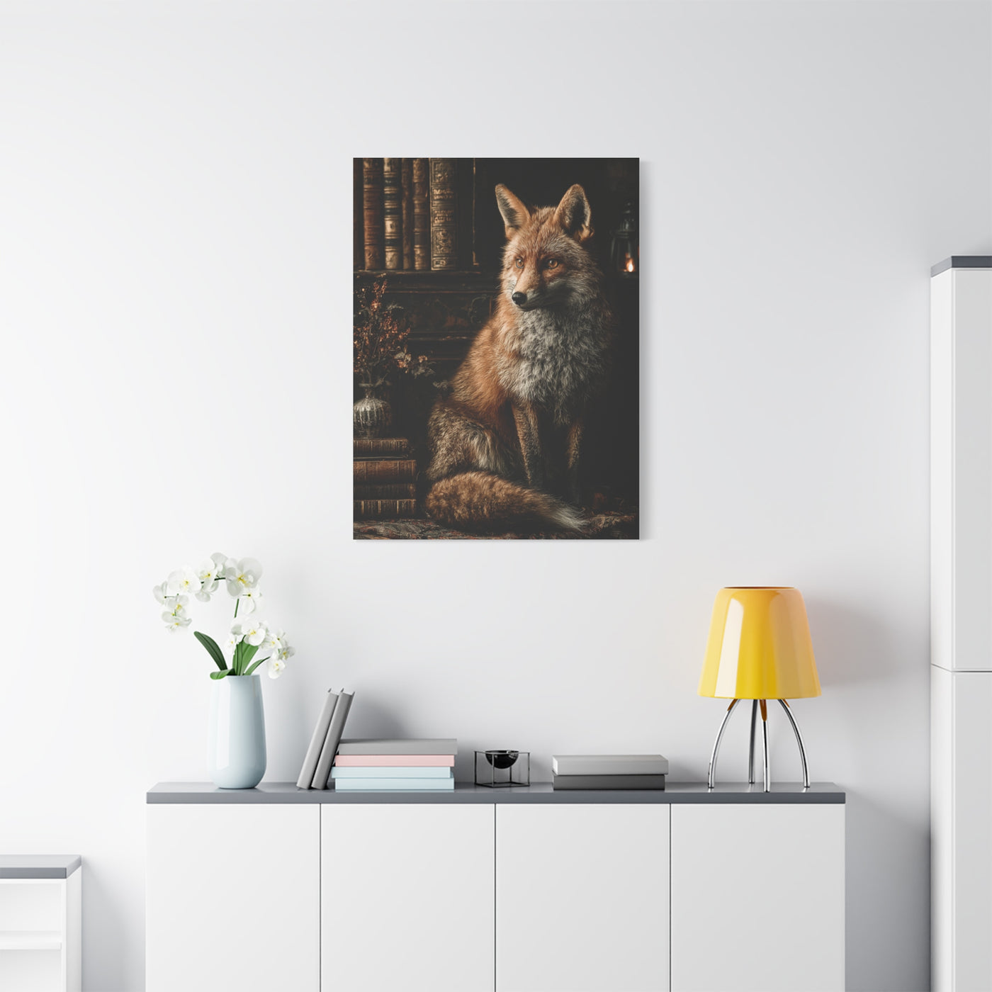 Dark Academia Fox Library Portrait Wall Art & Canvas Print