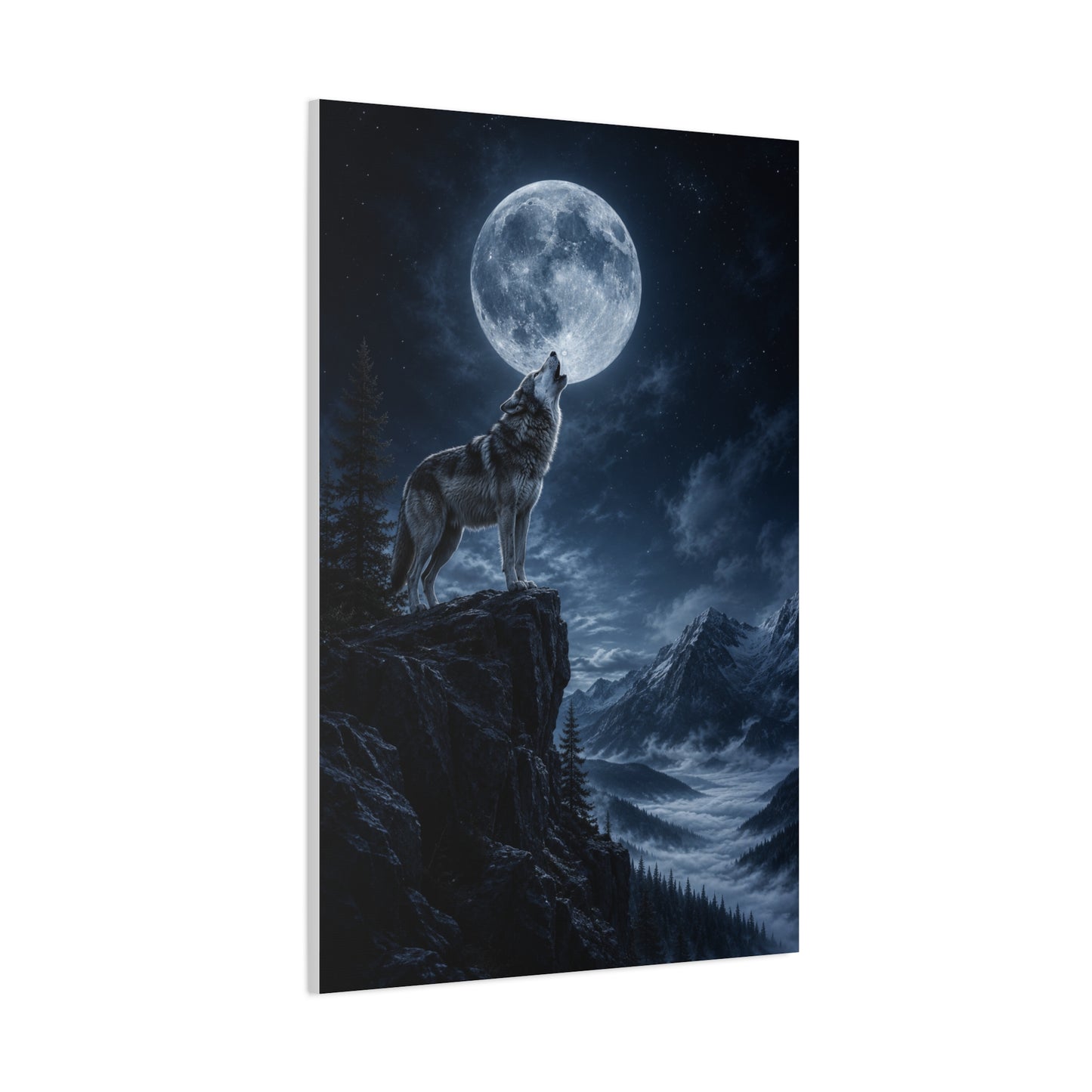 Full Moon Howling Wolf Ridge Scene Wall Art & Canvas Print