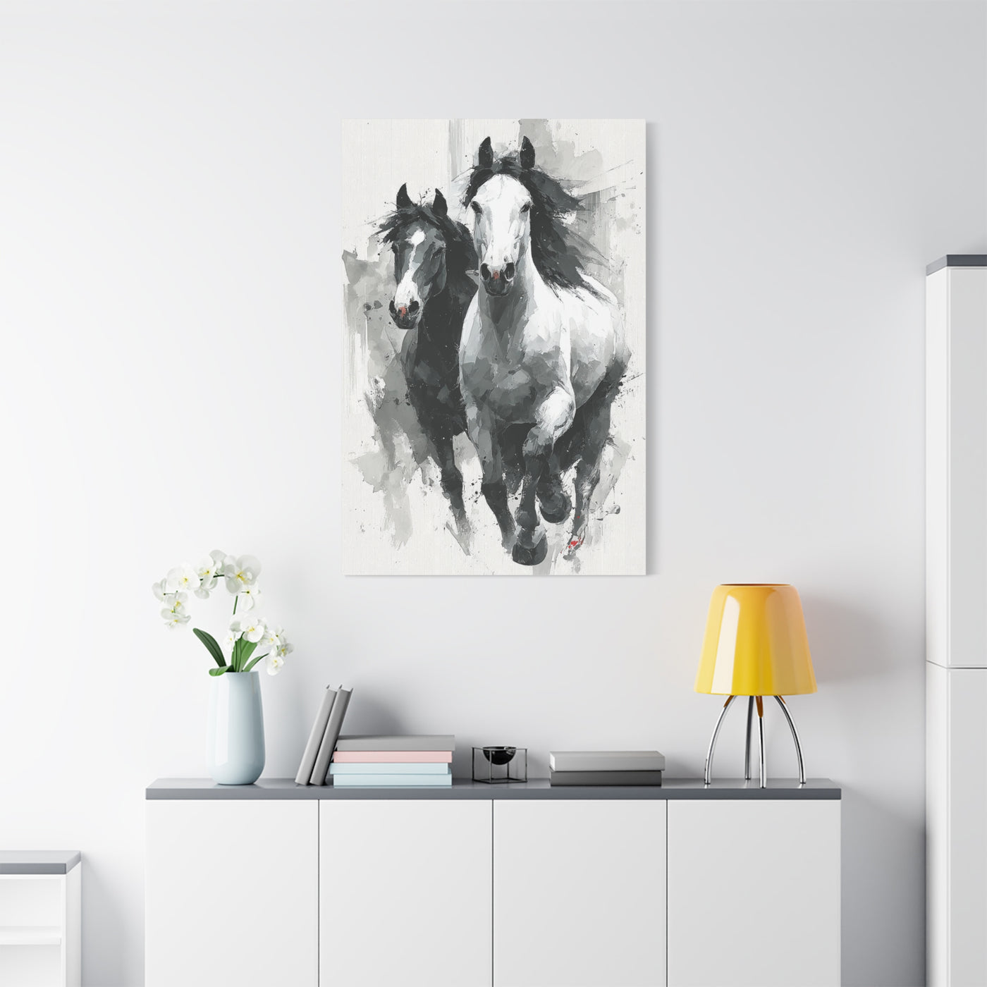 Monochrome Running Horses Abstract Wall Art & Canvas Print