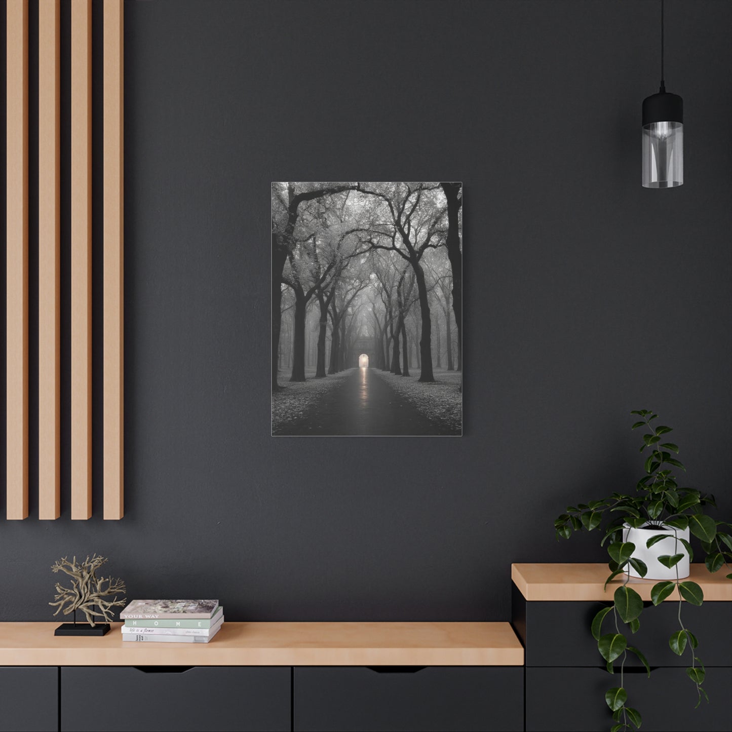 Misty Tree Avenue Monochrome Wall Art & Canvas Print