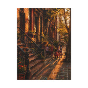 Harlem Brownstone Golden Hour Scene Wall Art & Canvas Print