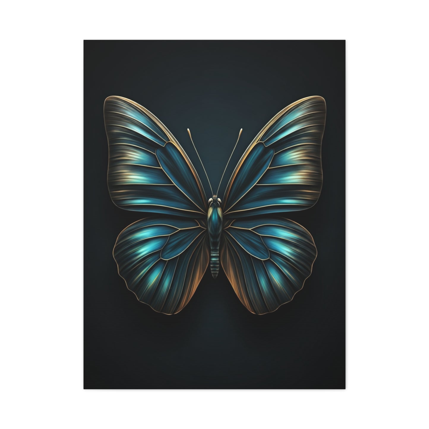 Midnight Blue Butterfly Symmetry Portrait Wall Art & Canvas Prints