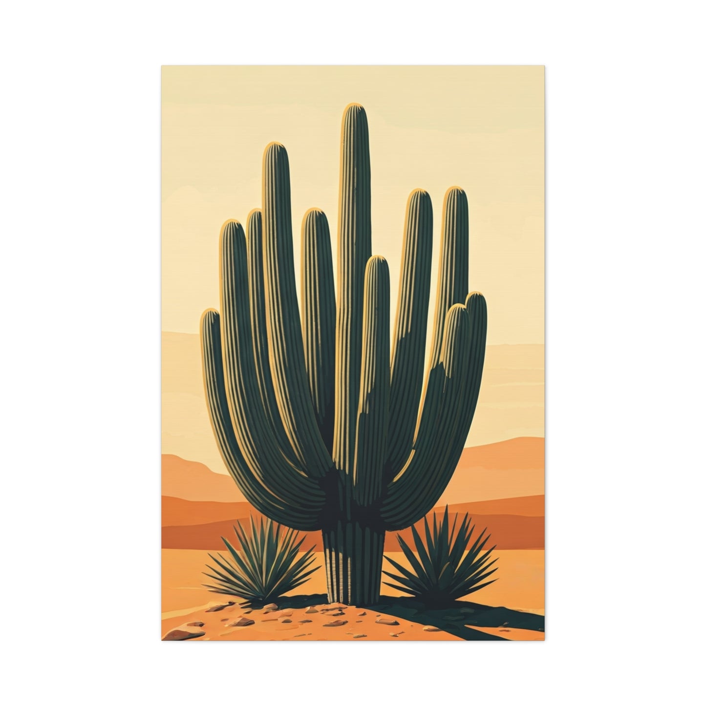 Golden Desert Saguaro Illustration Wall Art & Canvas Prints