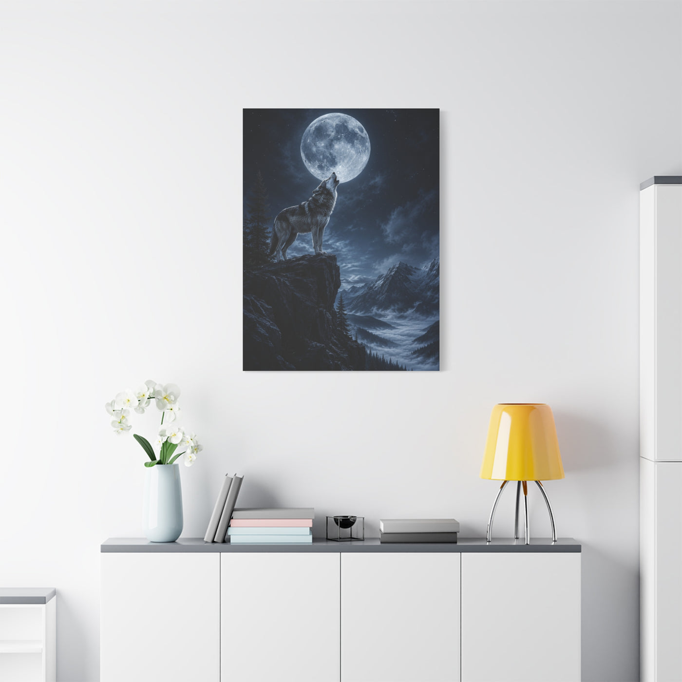 Full Moon Howling Wolf Ridge Scene Wall Art & Canvas Print