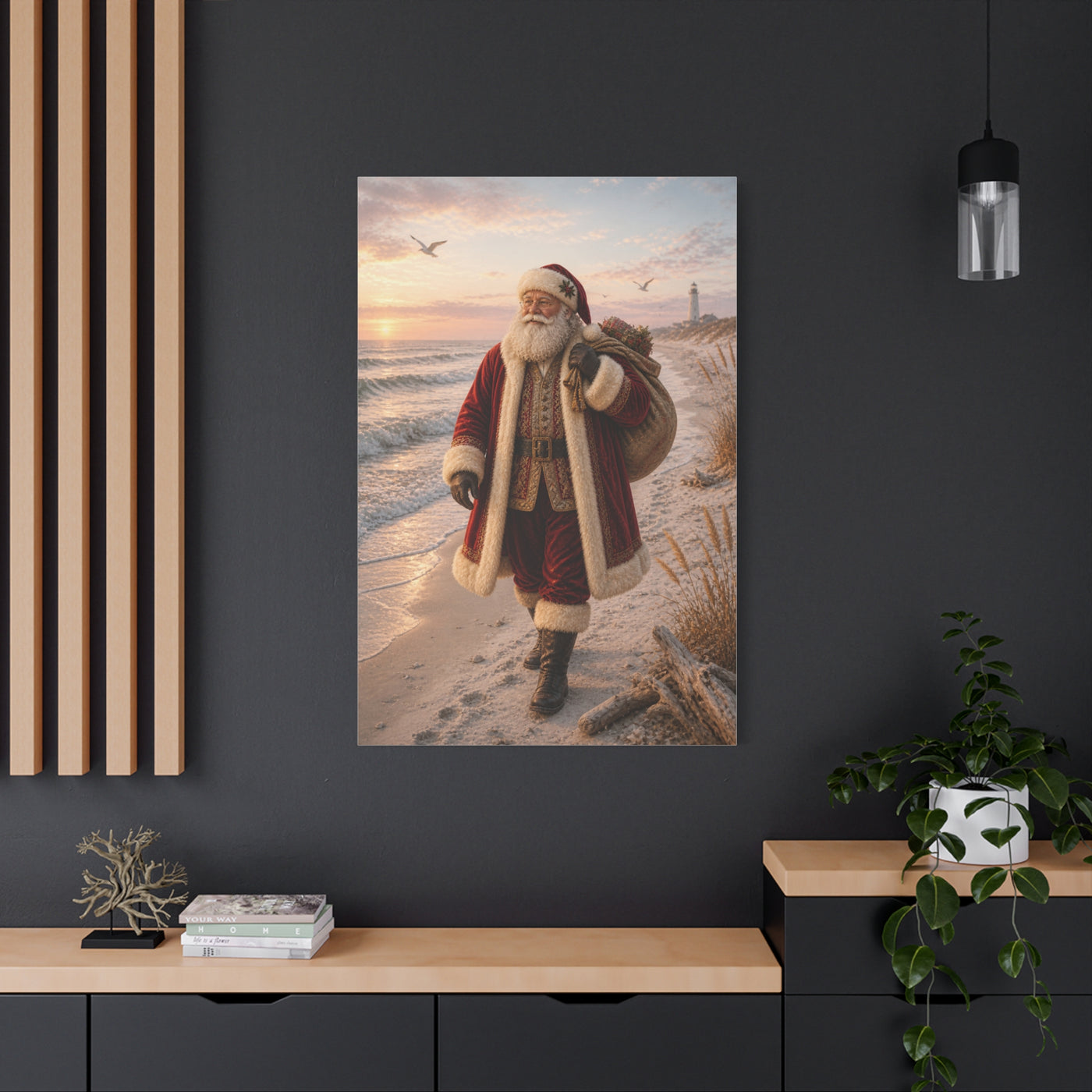 Coastal Santa at Sunrise Wall Art & Canvas Print