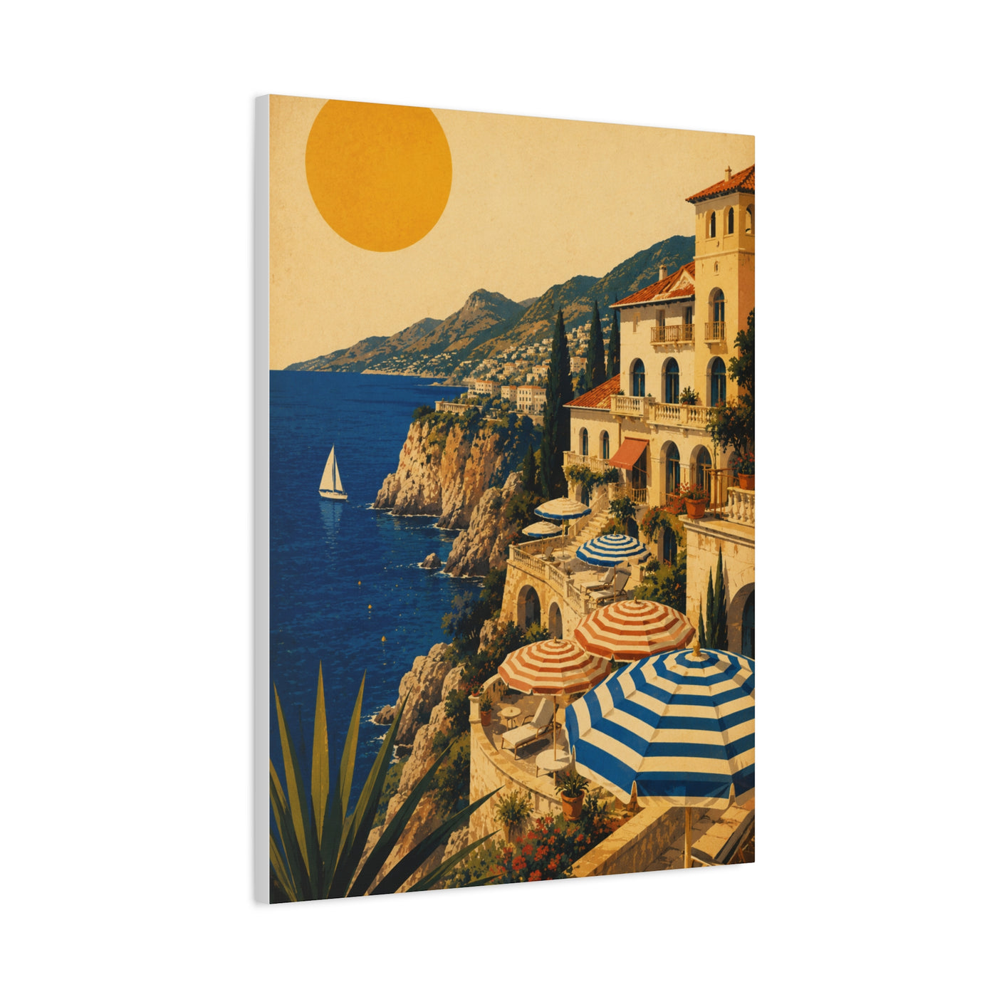 Riviera Coastal Terrace Poster Wall Art & Canvas Print